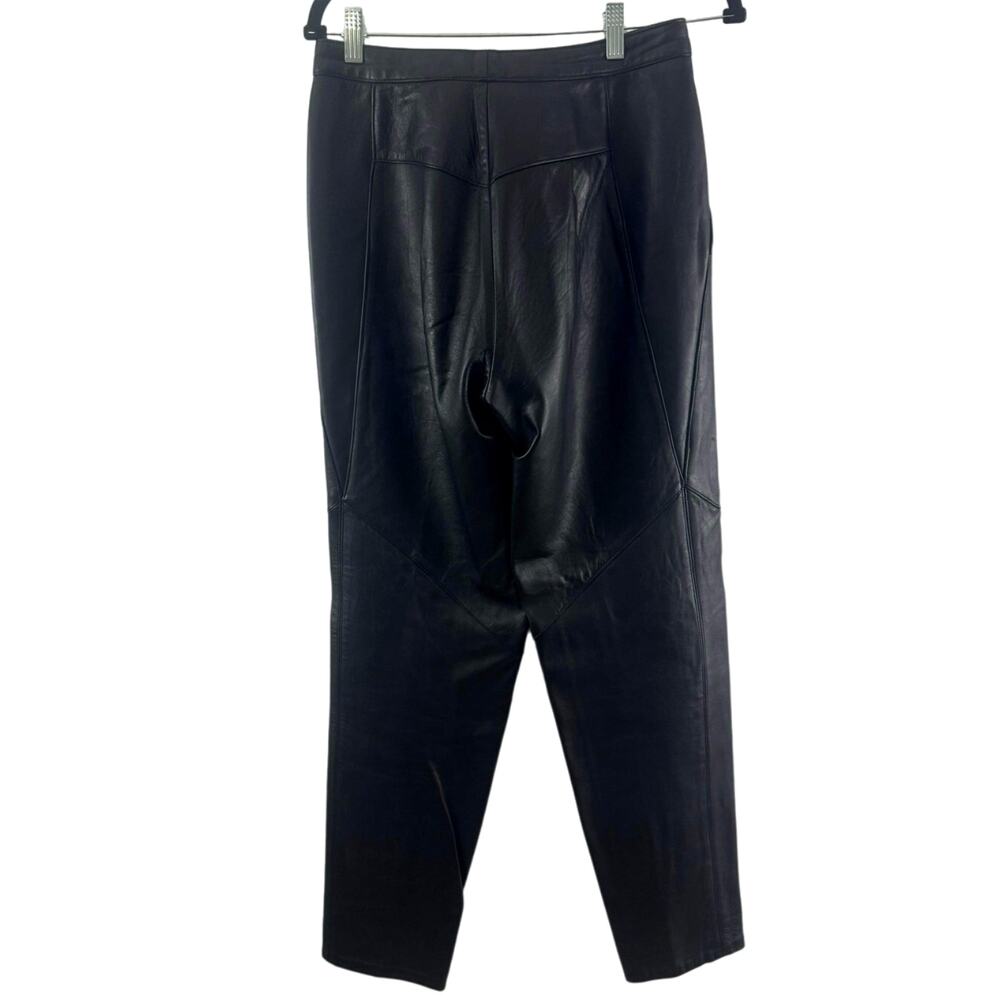 Vintage Firenze Leather Pants Size 6 Black Women's Straight Button Waist - Picture 2 of 5
